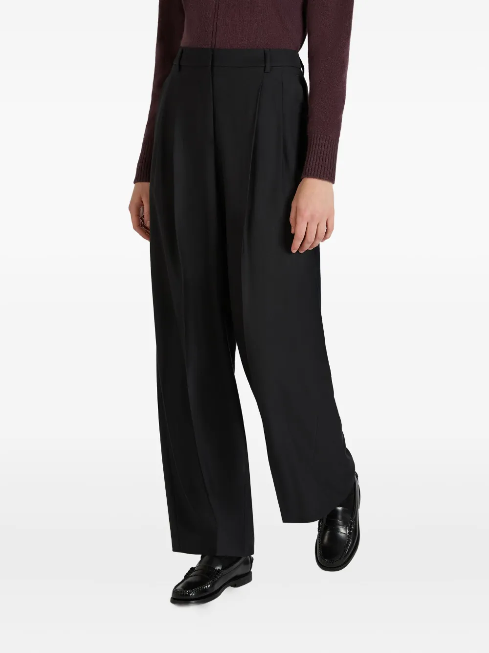 slowear Wollen straight broek met plooien Zwart