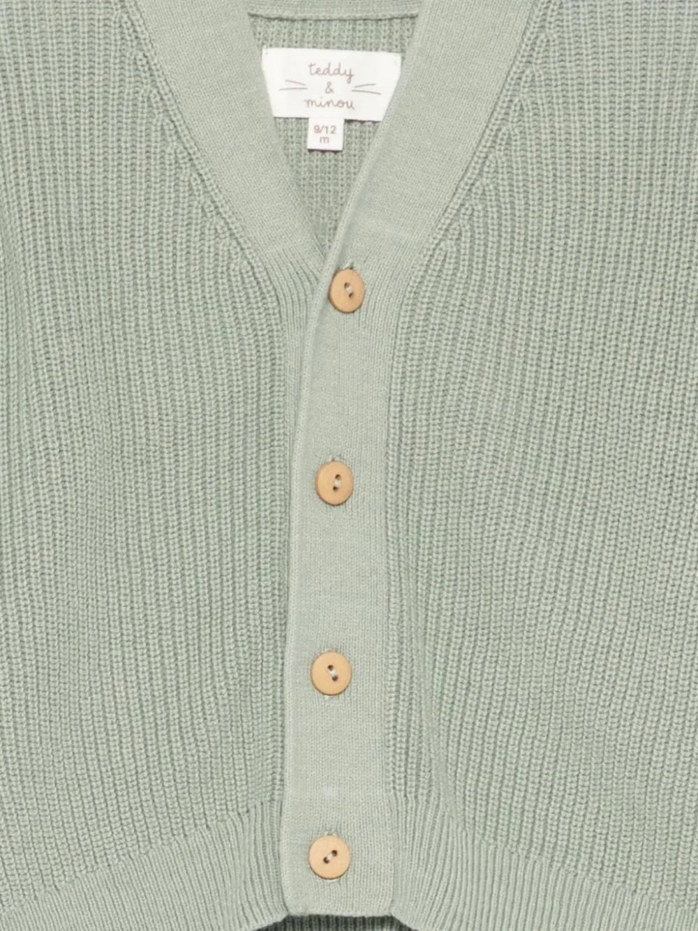 Teddy & Minou Ribbed Buttoned Cardigan In Green