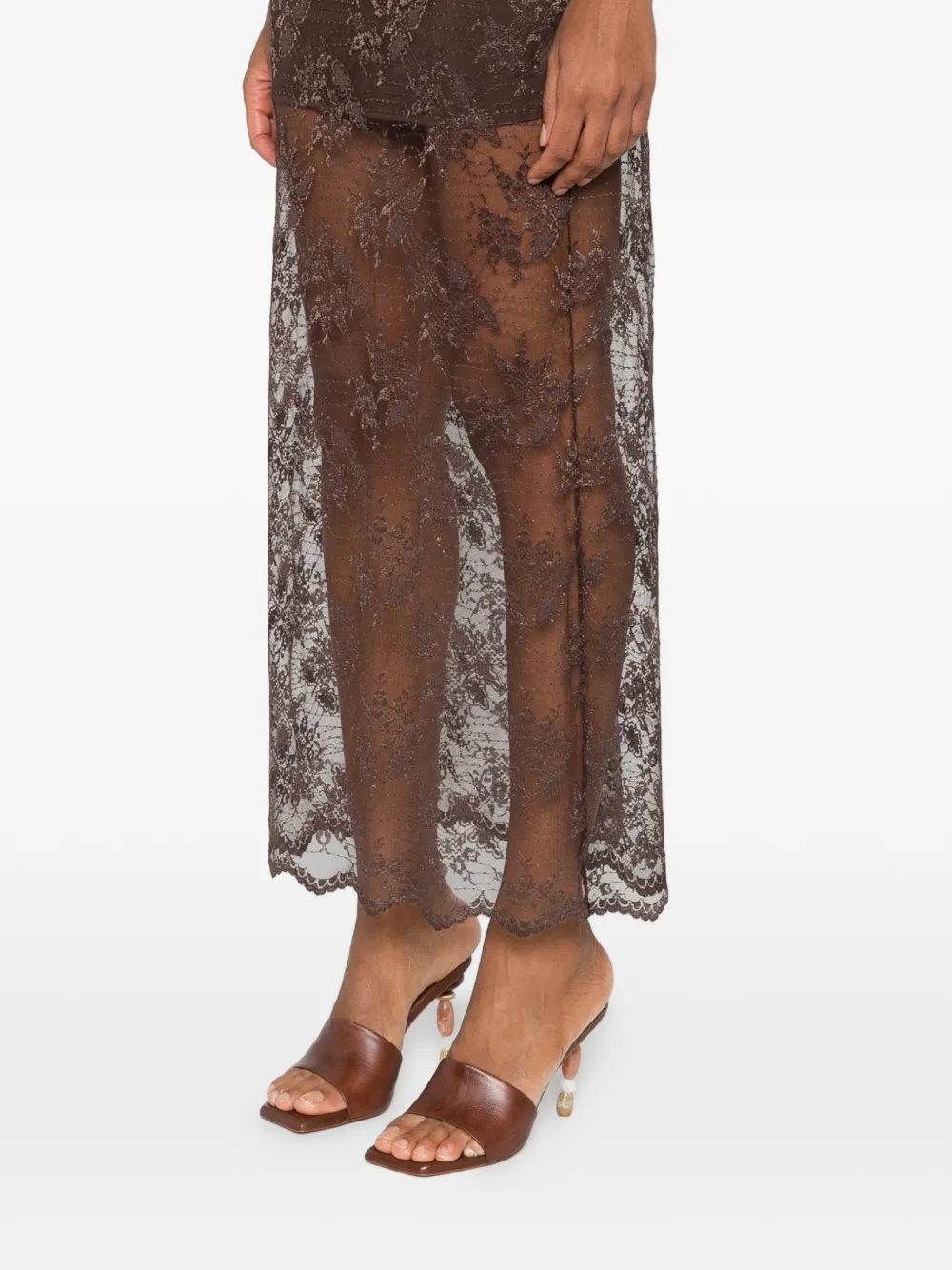 So Allure Lace Maxi Skirt In Brown