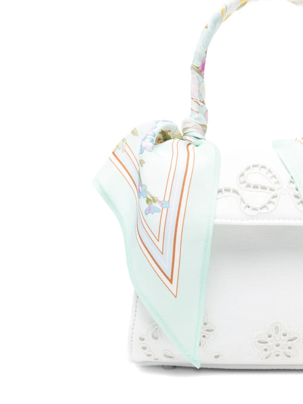 Self-Portrait Floral Top Handle Mini Bag in White, view 4