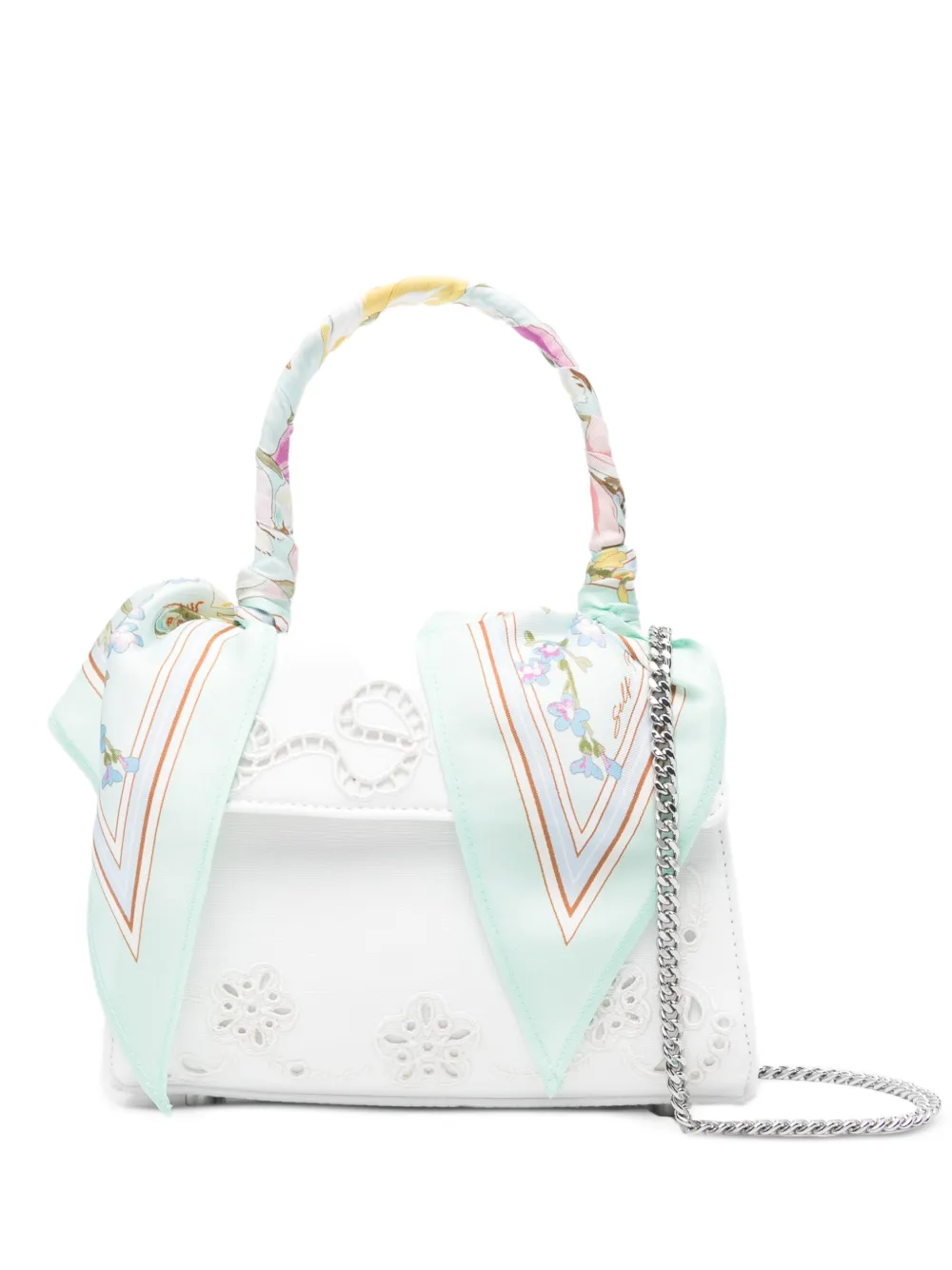 Self-Portrait floral top handle mini bag - Bianco