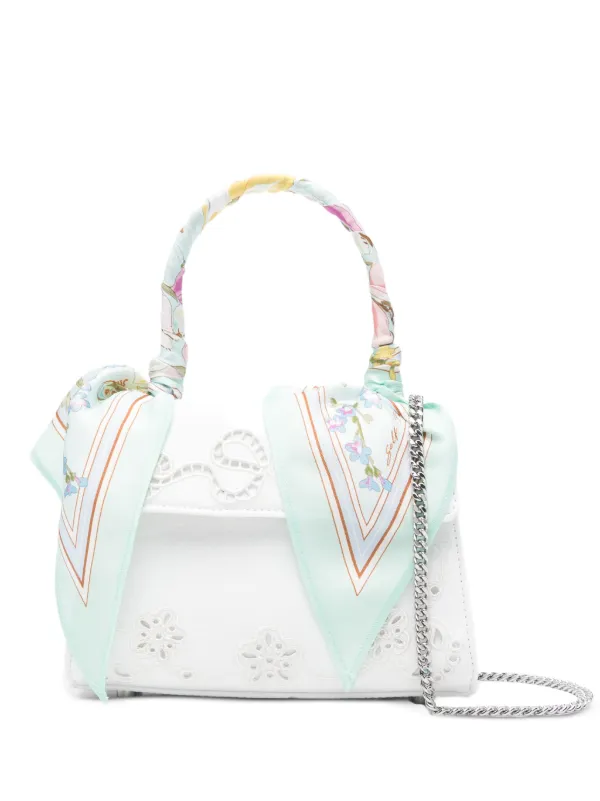 Self-Portrait Floral Top Handle Mini Bag in White