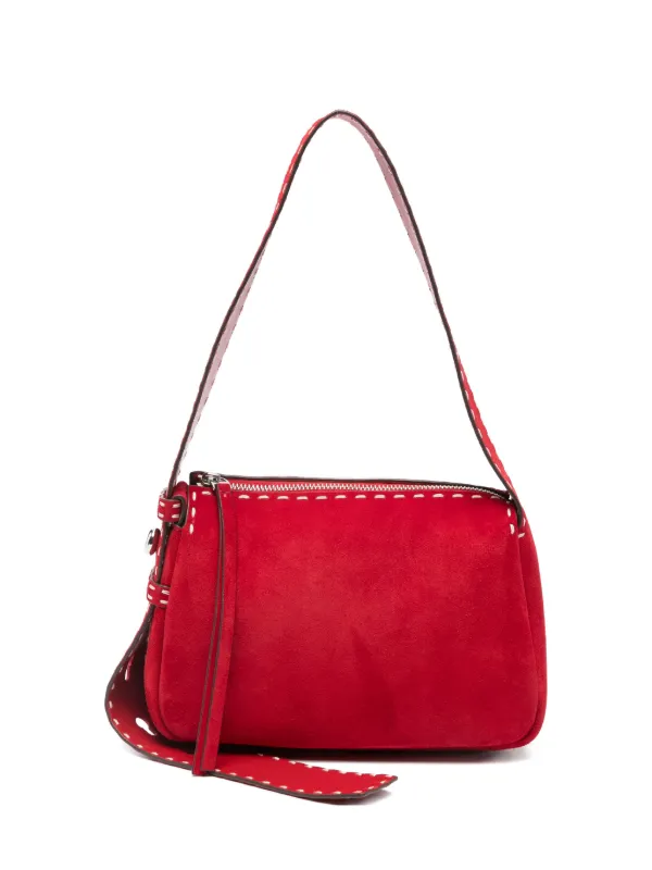 Tory Burch Small Romy Suede Pick Stitch Shoulder Bag | Red | FARFETCH