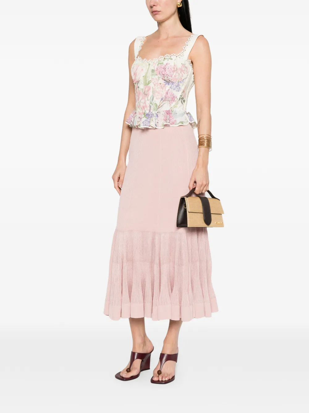 ZIMMERMANN Luna midi-plooirok met franje Roze