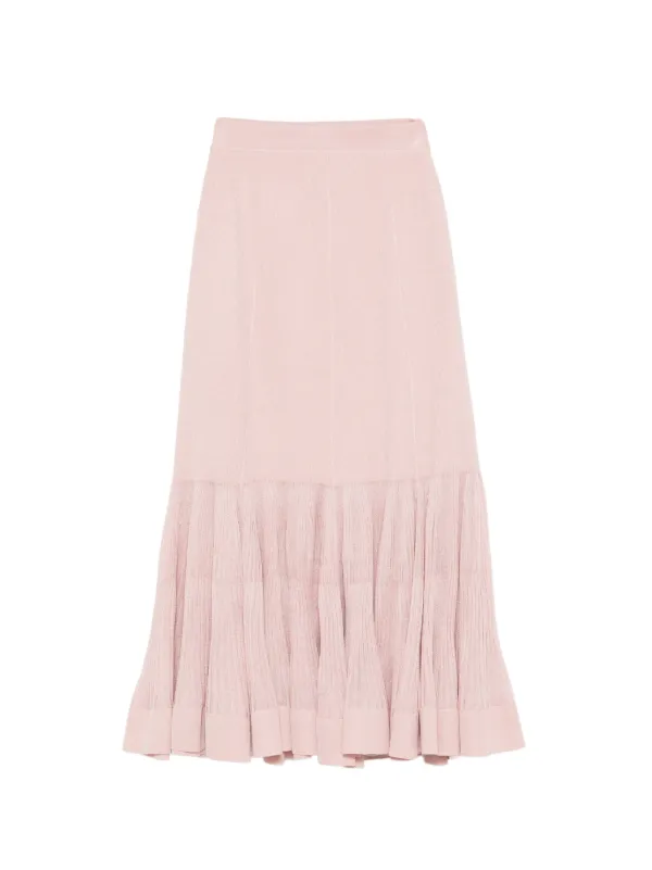 Zimmermann Luna Pleated Frill Midi Skirt in Pink