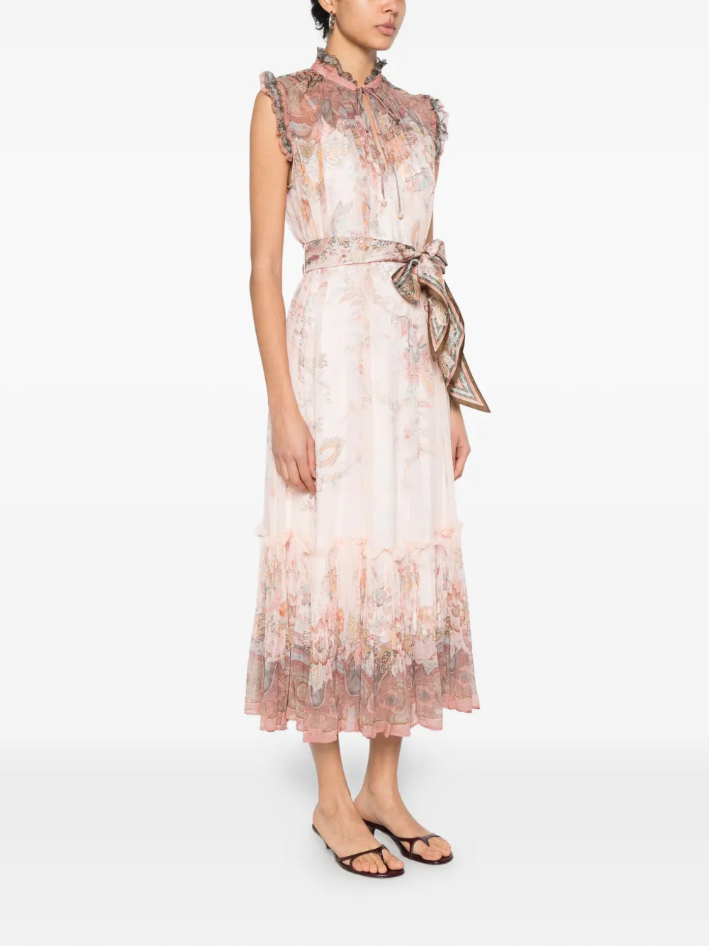 Zimmermann Alchemy Ruffled Paisley Midi Dress - Pink 