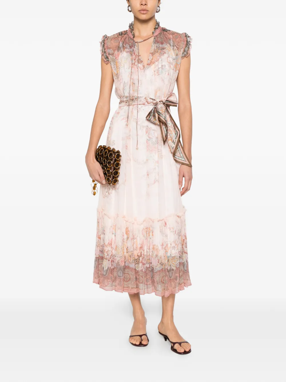  Zimmermann Alchemy Ruffled Paisley Midi Dress - Pink 