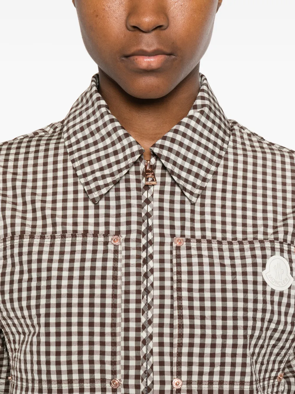 Moncler Jack met logopatch en gingham-ruit Bruin