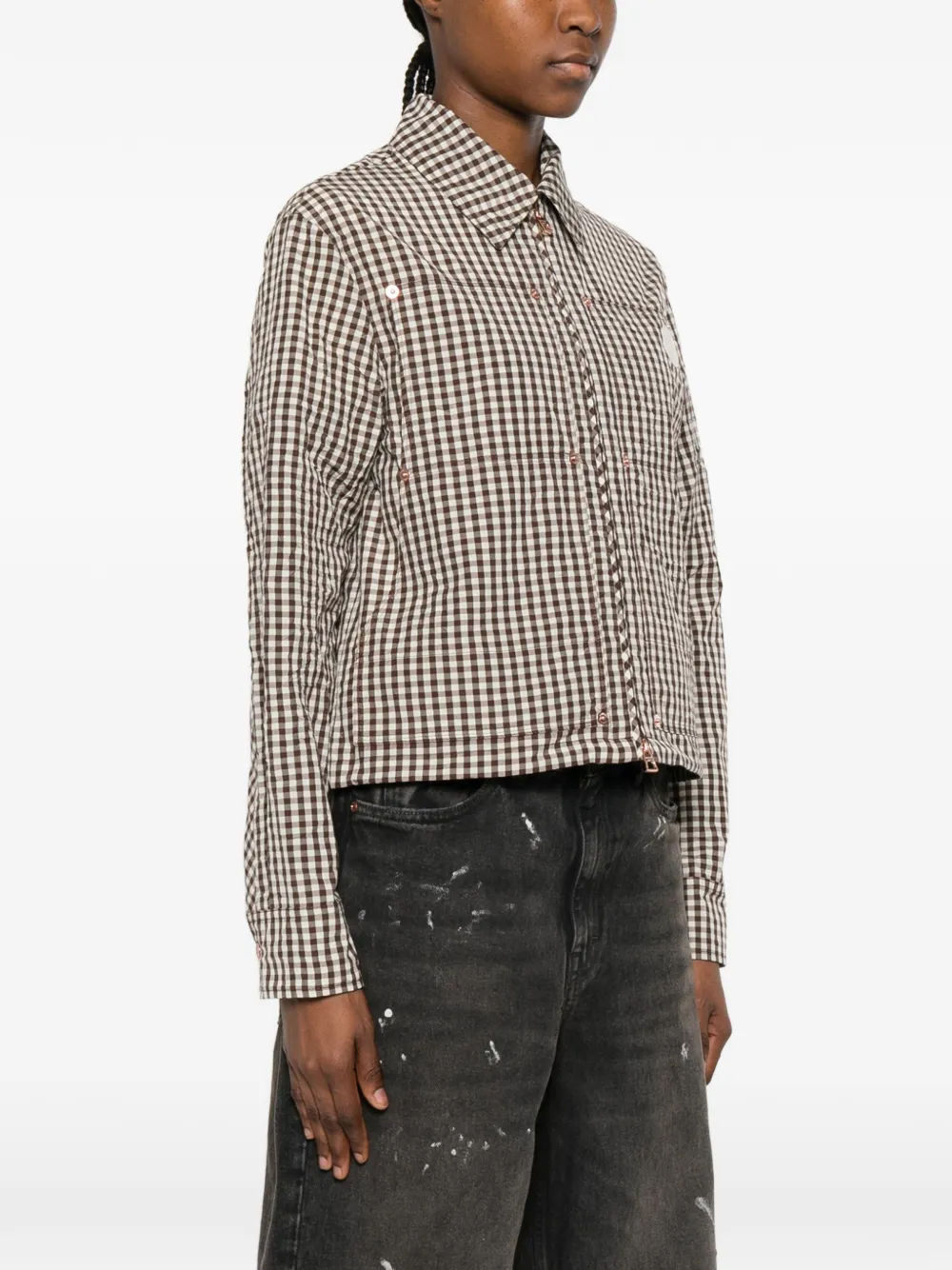Moncler Jack met logopatch en gingham-ruit Bruin