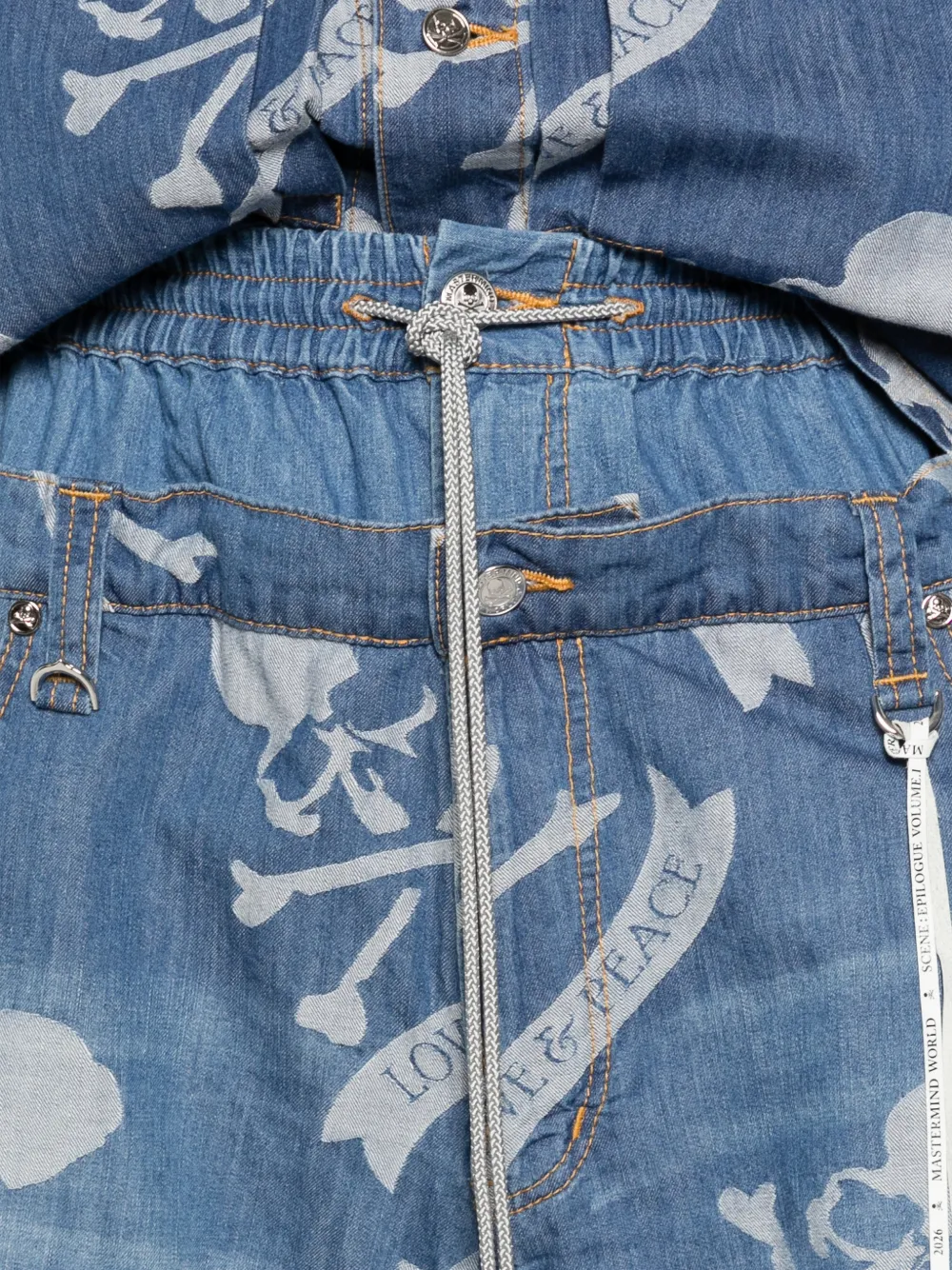 Mastermind Japan Denim shorts met patroon Blauw
