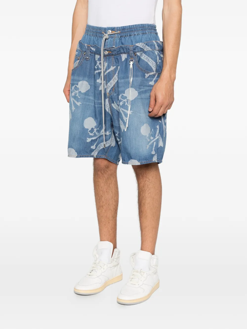  Mastermind Japan Patterned Denim Shorts - Blue 