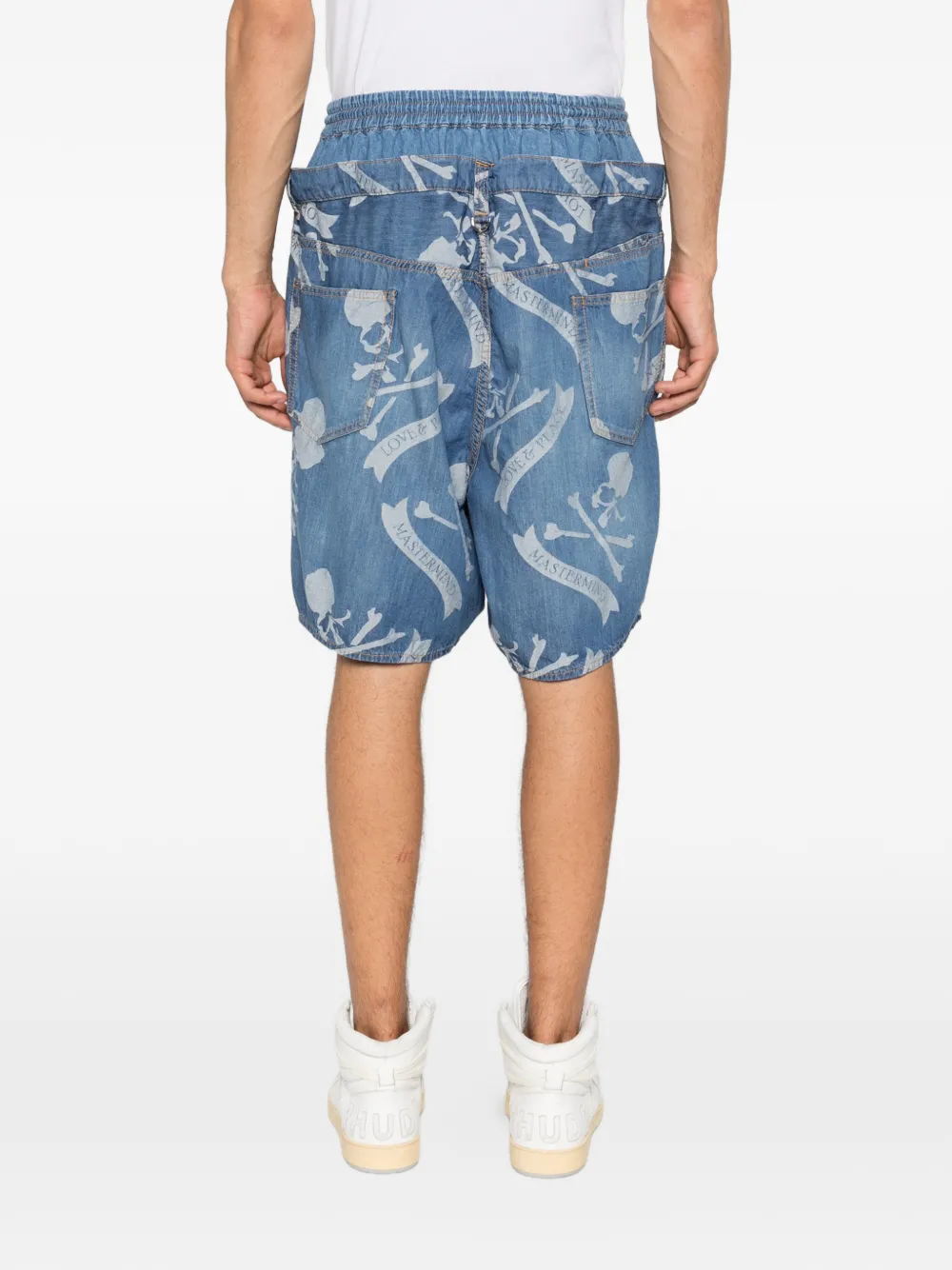 Mastermind Japan Denim shorts met patroon Blauw