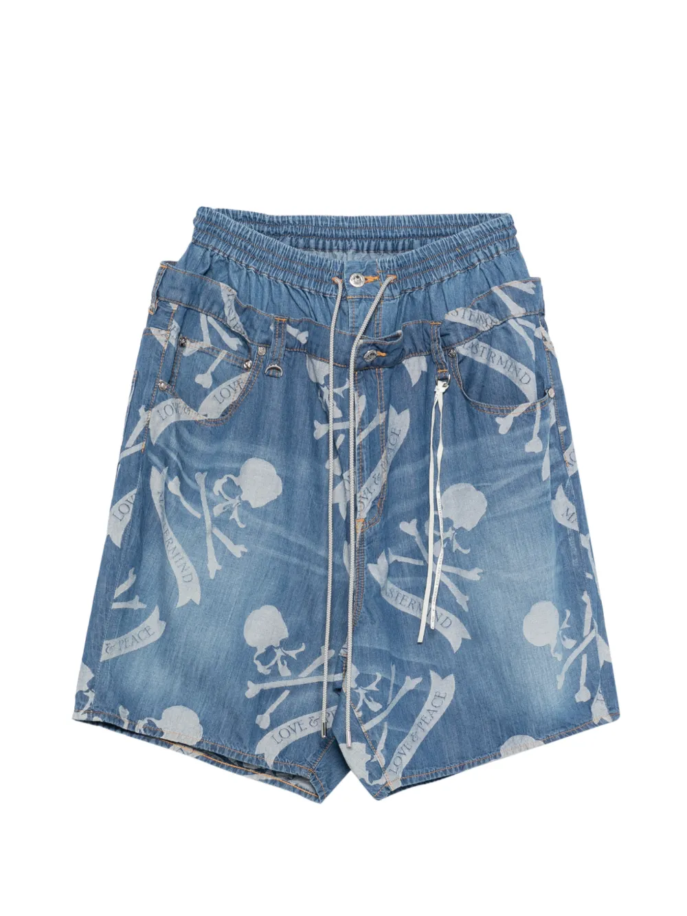 Mastermind Japan patterned denim shorts - Blu