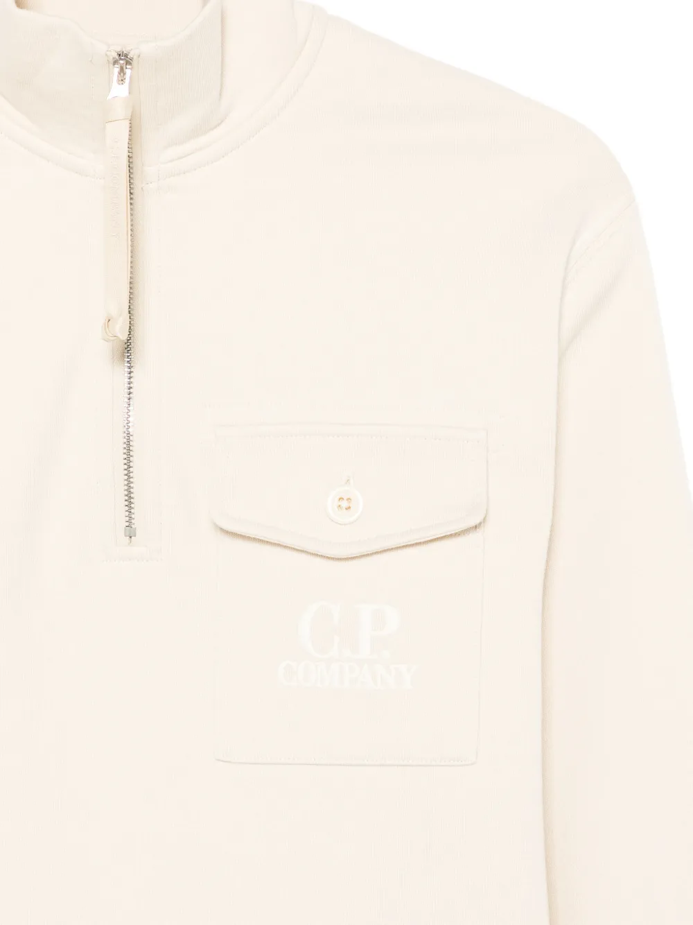 C.P. Company Diagonal Raised sweater met rits en logodetail Beige