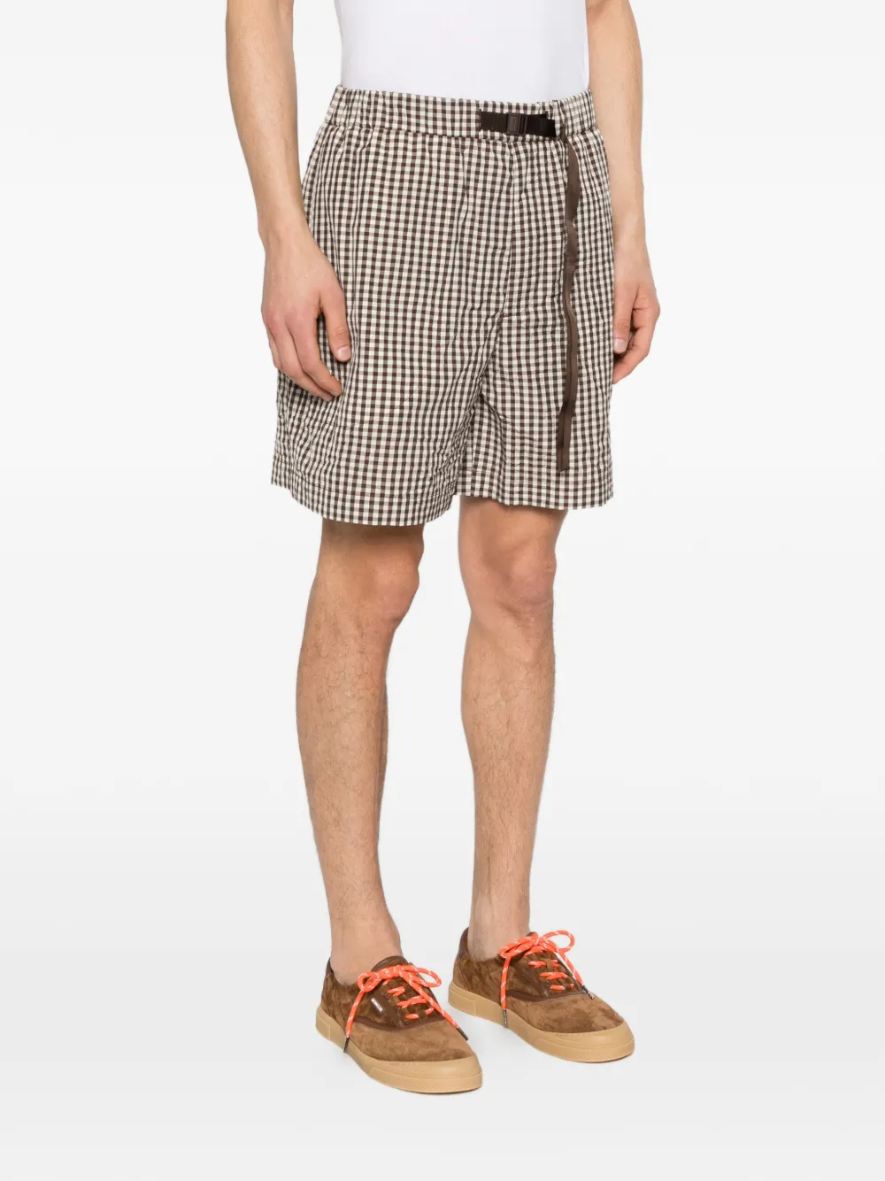  Moncler Checked Belt Shorts - Brown 