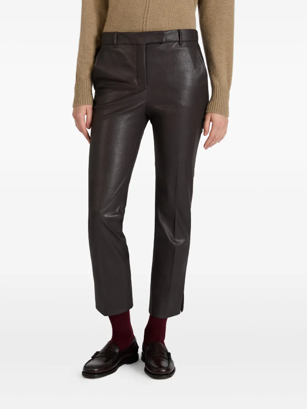 Slowear X Incotex Faux Leather Straight Trousers In Brown