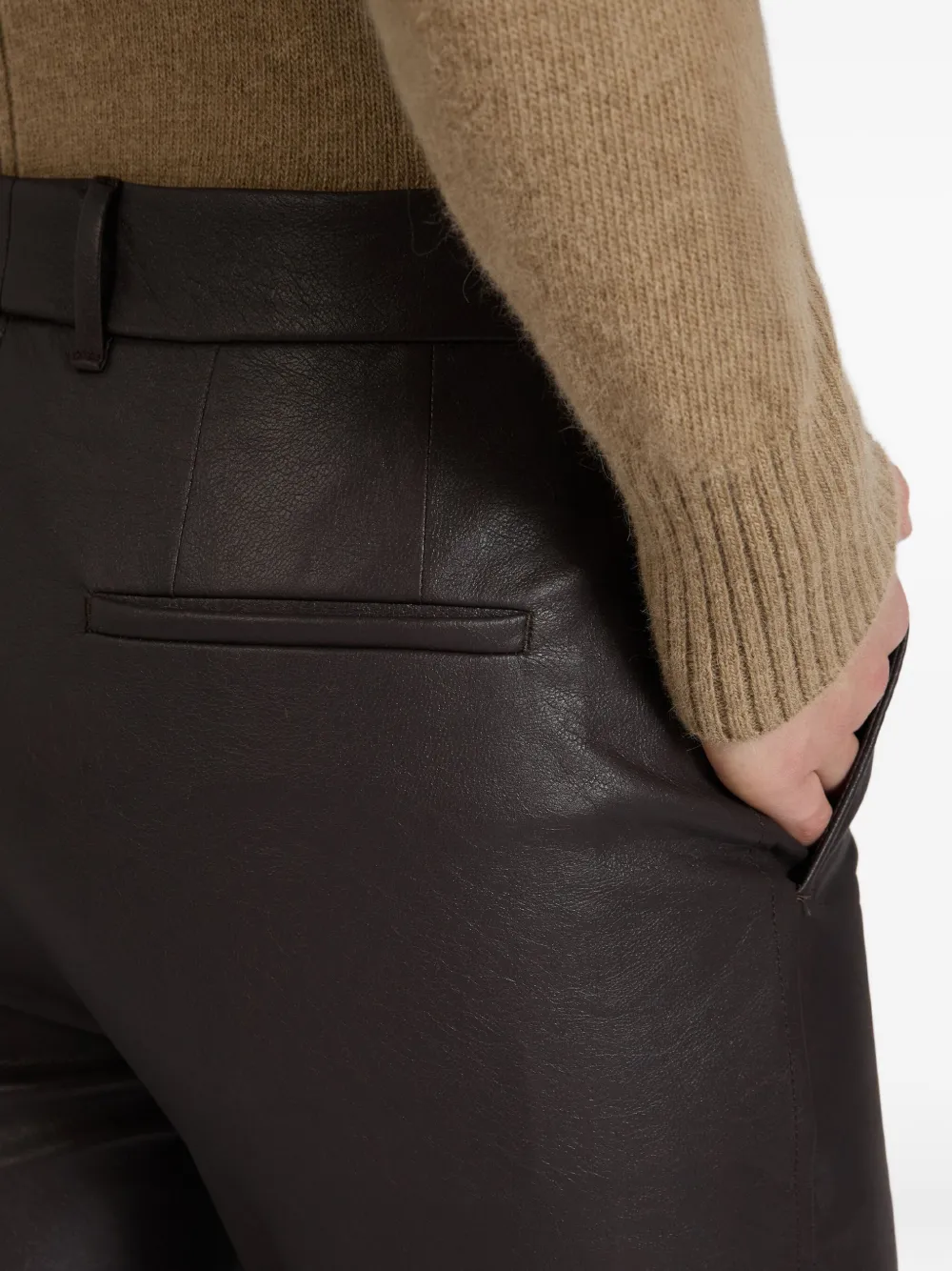 Slowear X Incotex Faux Leather Straight Trousers In Brown