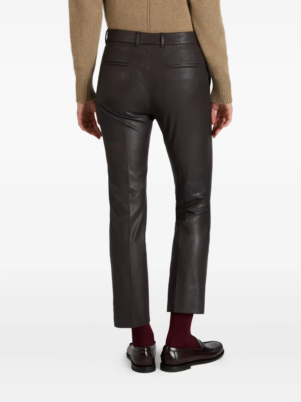 Slowear X Incotex Faux Leather Straight Trousers In Brown