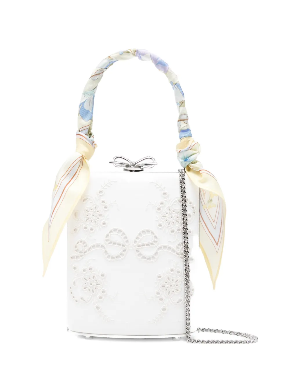 Self-Portrait floral bow linen top handle - Bianco