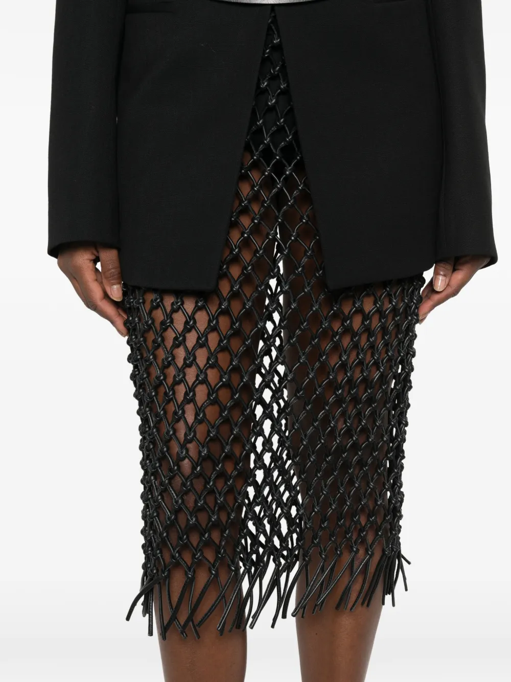 The Frankie Shop Nelaya leren macrame rok Zwart