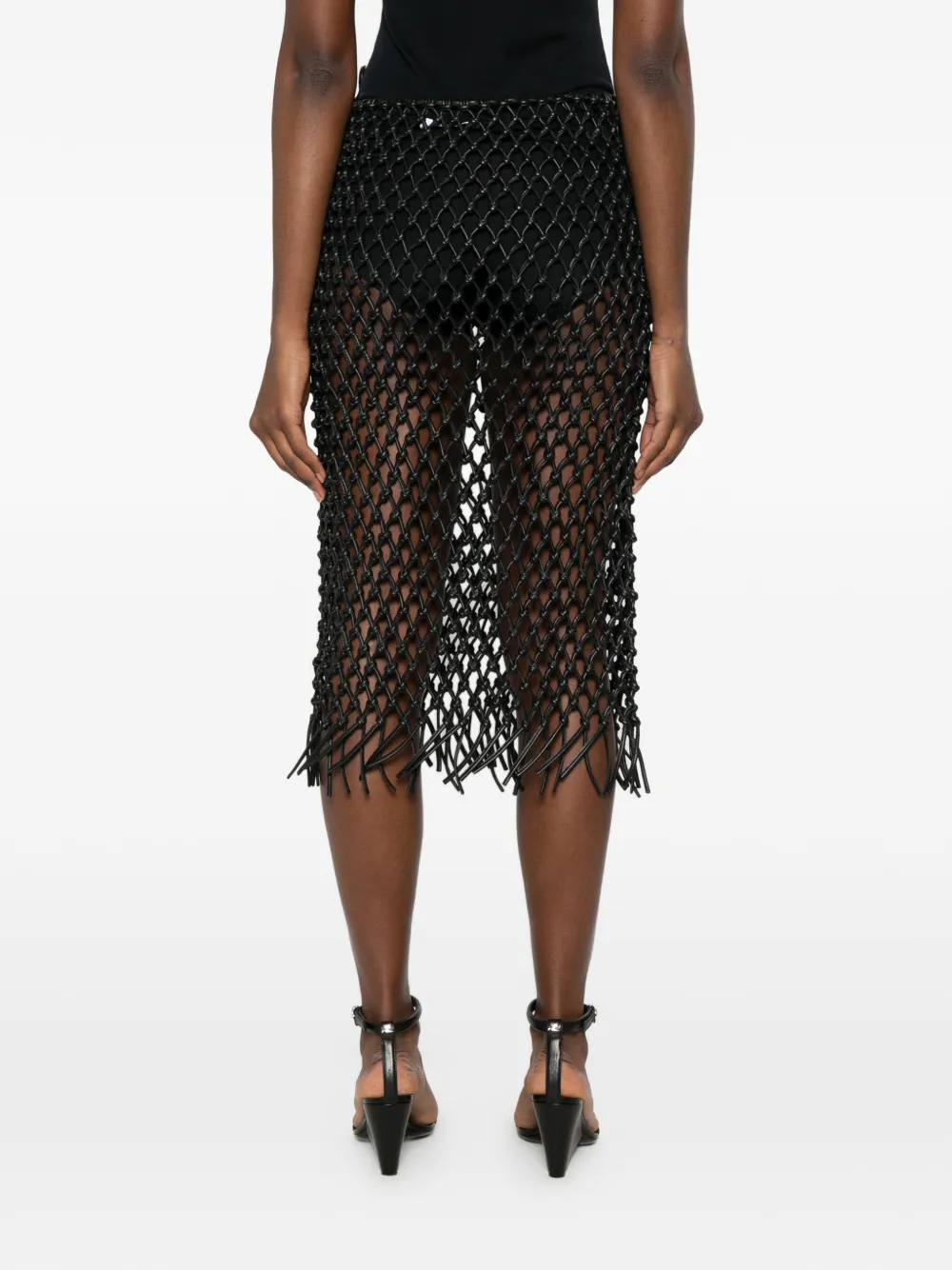 The Frankie Shop Nelaya leren macrame rok Zwart