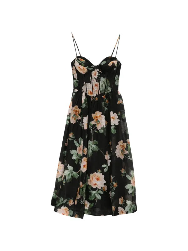 ZIMMERMANN Luna Corset Floral Midi Dress | Black | FARFETCH AO ZIMMERMANN Luna Corset Floral Midi Dress | Black | FARFETCH AO