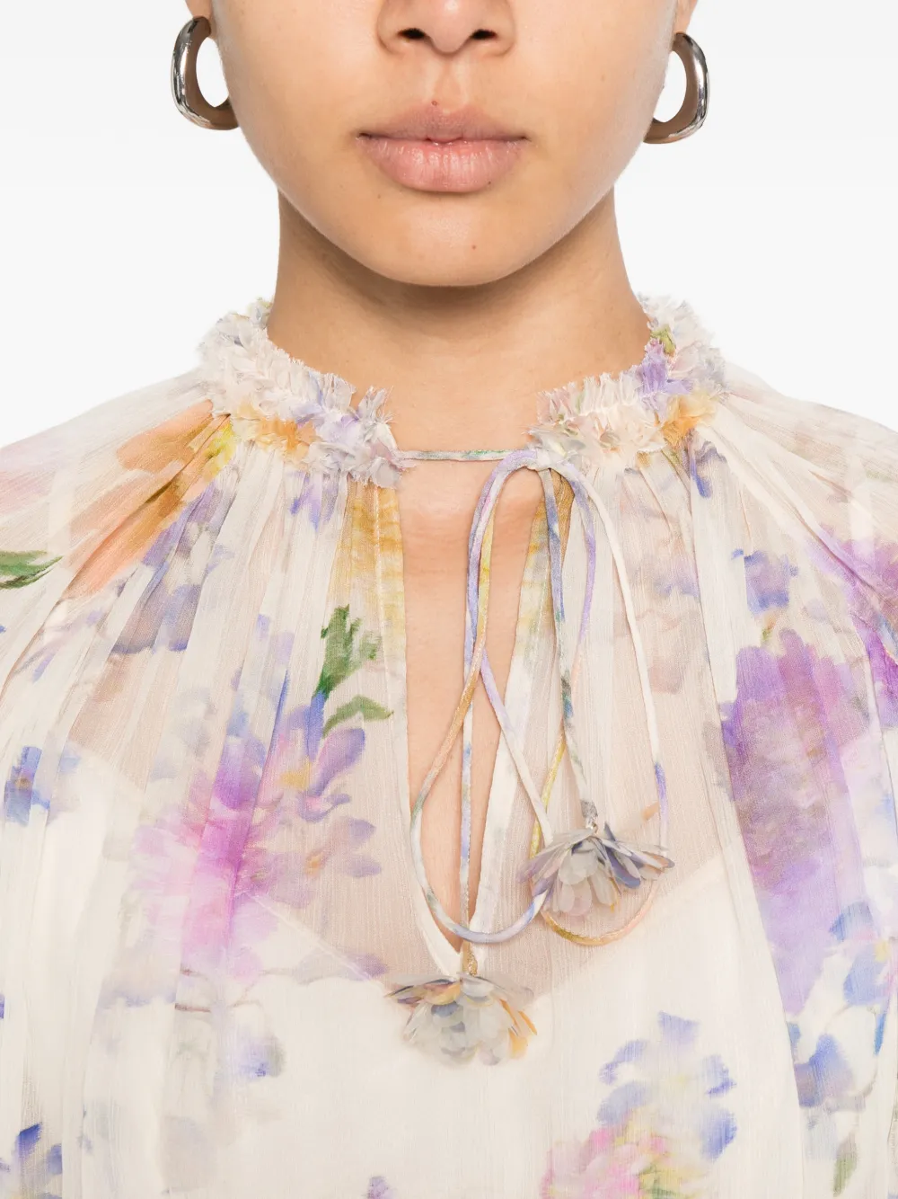 ZIMMERMANN Luna blouse met bloemenprint en ruches Beige