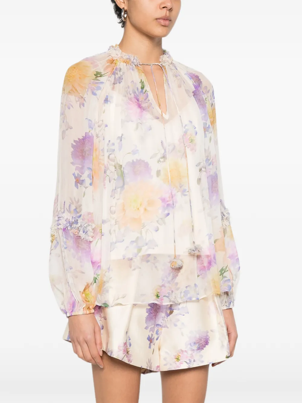  Zimmermann Luna Ruffled Floral Blouse - Neutrals 