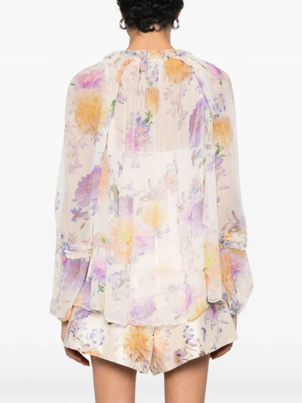 ZIMMERMANN Luna blouse met bloemenprint en ruches Beige