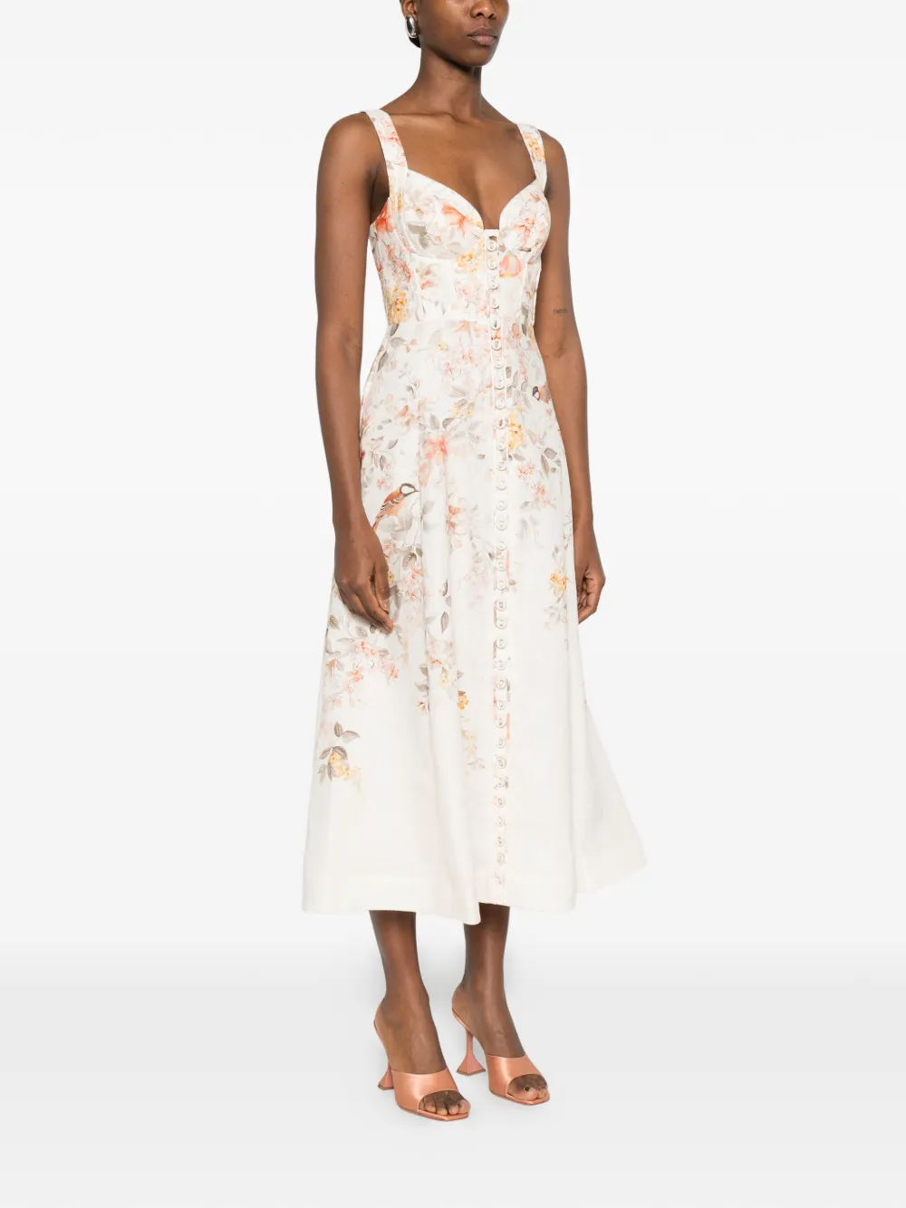 ZIMMERMANN Luna picknick midi-jurk met knopen Beige