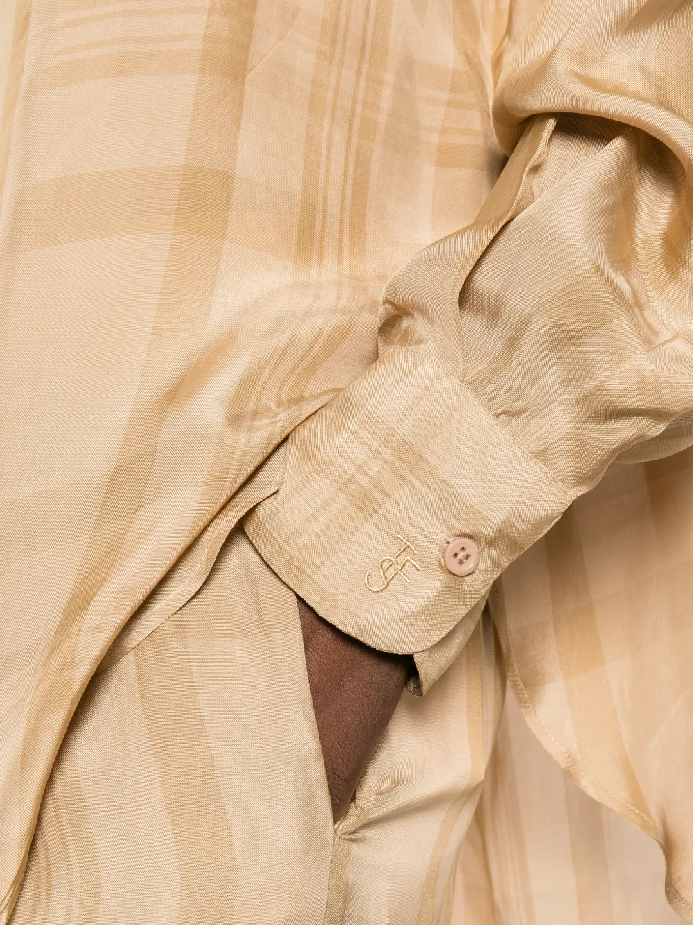 The Frankie Shop Peri geruite blouse Beige