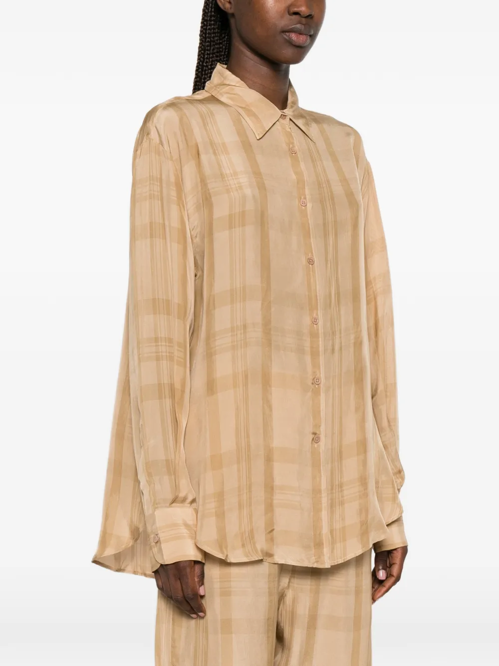 The Frankie Shop Peri geruite blouse Beige