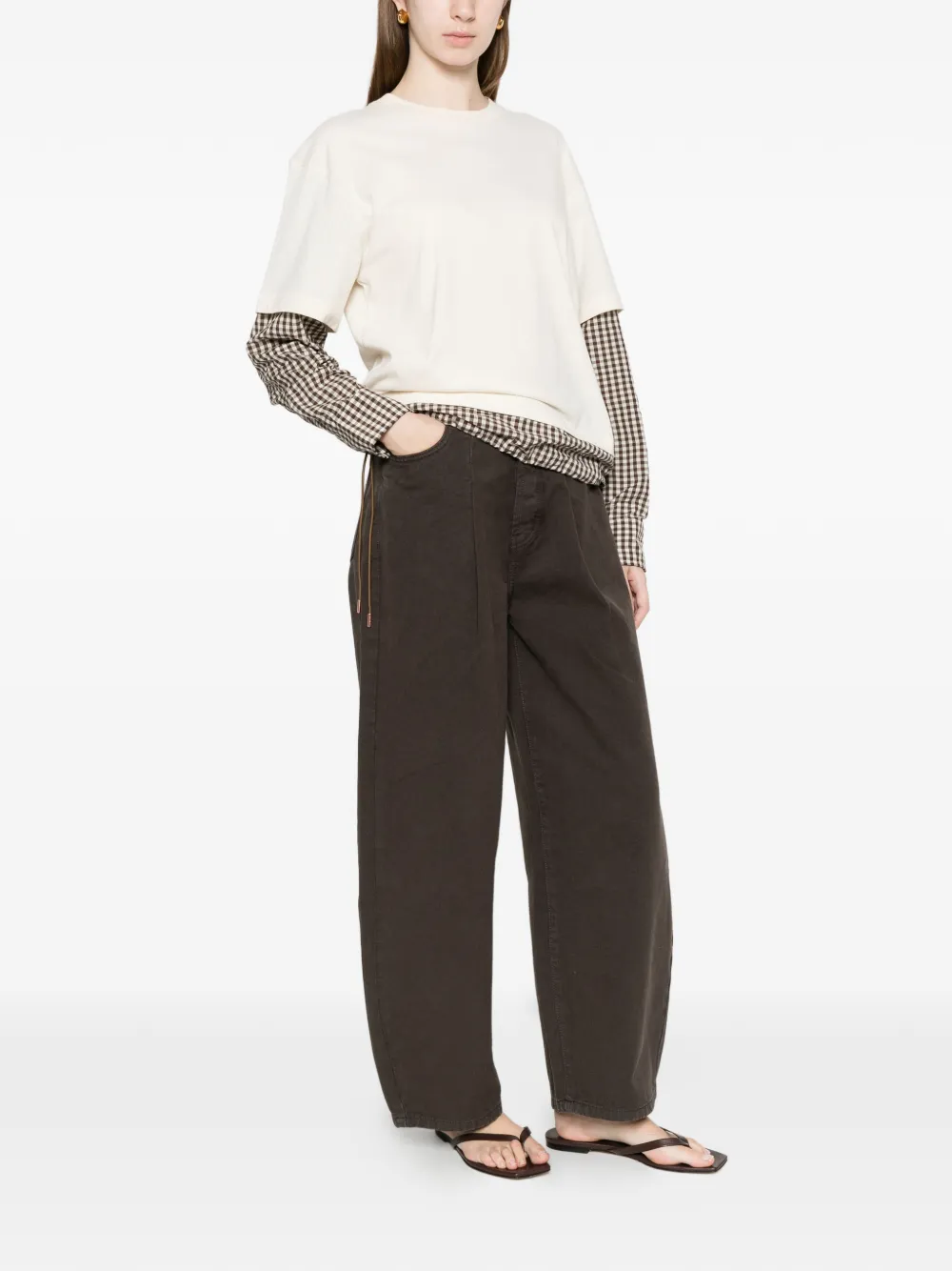 Moncler Gelaagd T-shirt met gingham ruit Beige