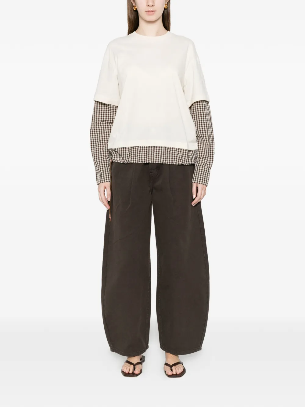 Moncler Gelaagd T-shirt met gingham ruit Beige