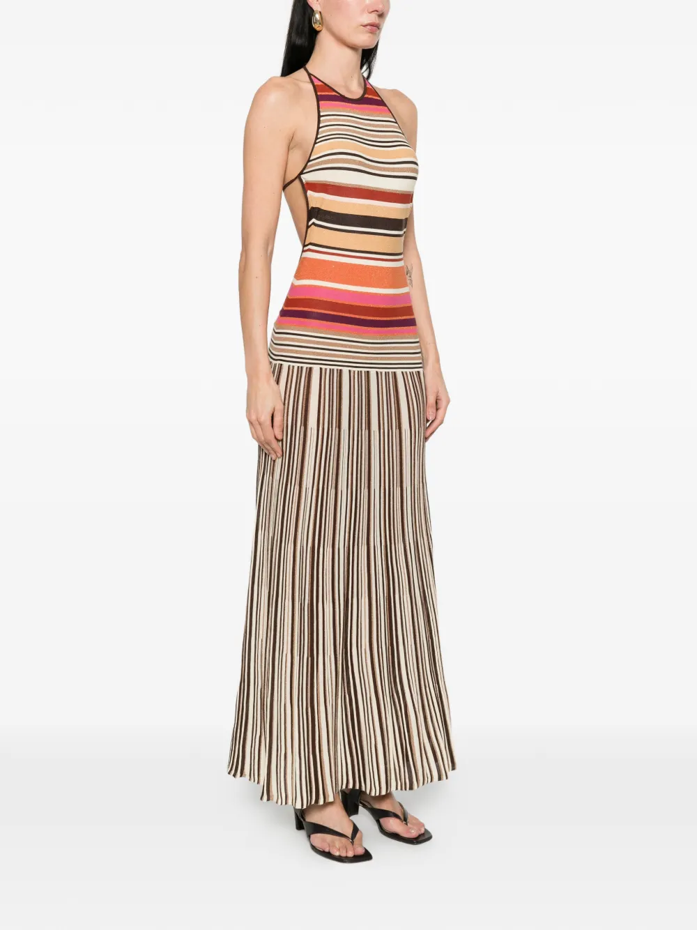 Faithfull Maretta gestreepte jurk met halternek Beige