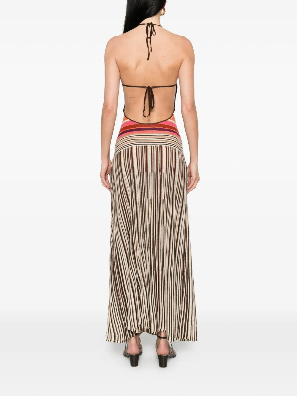 Faithfull Maretta gestreepte jurk met halternek Beige