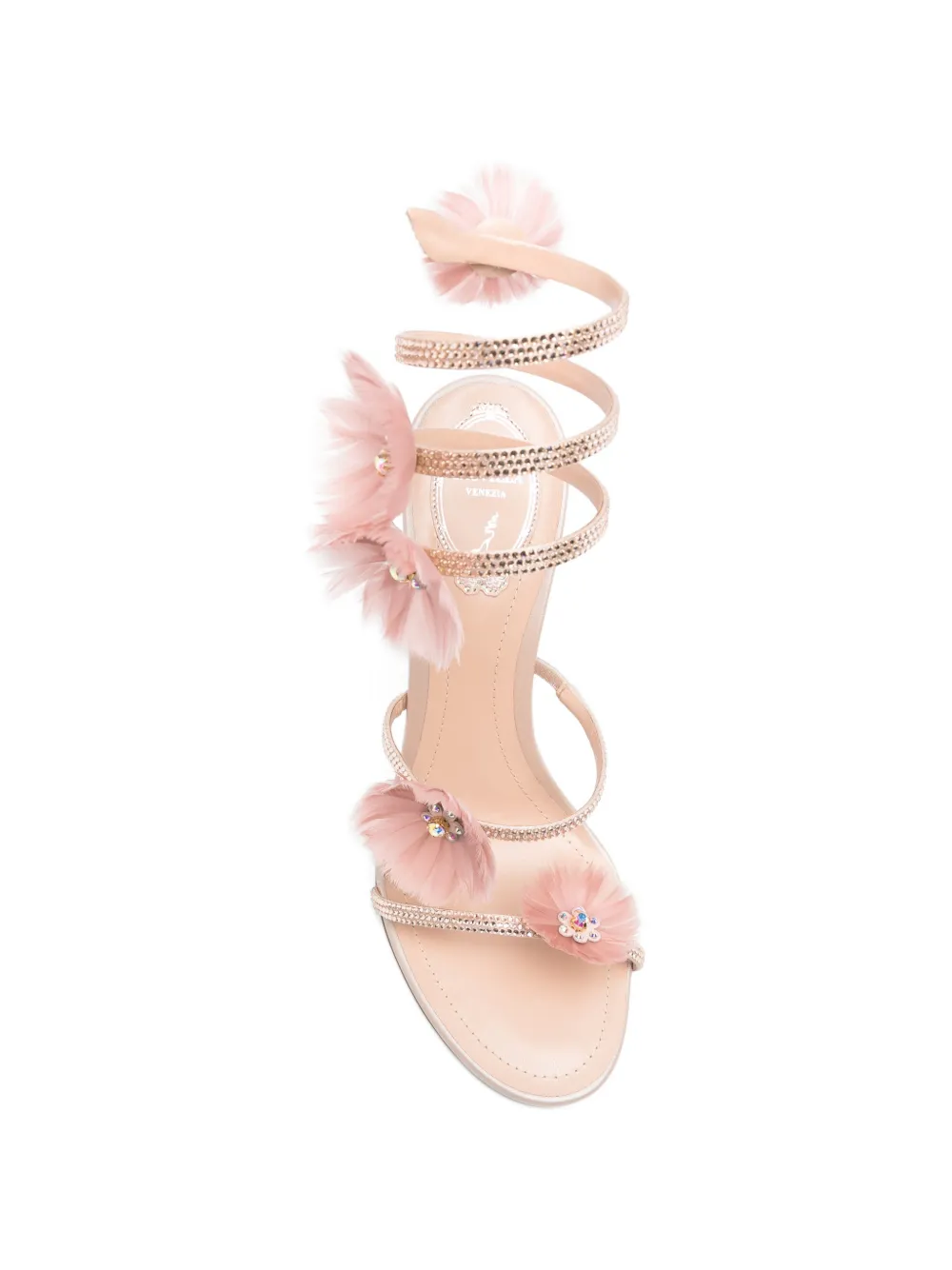 René Caovilla Jolene embellished-flowers heeled sandals Beige