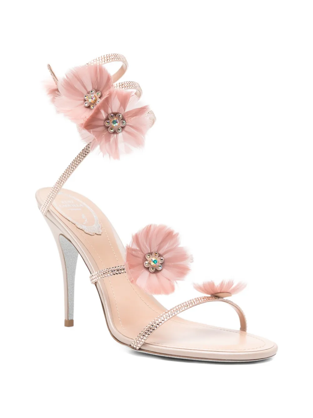 René Caovilla Jolene embellished-flowers heeled sandals Beige
