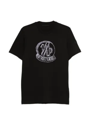 Moncler Camiseta Com Logo e Estampa Contrastante | Preto | FARFETCH BR
