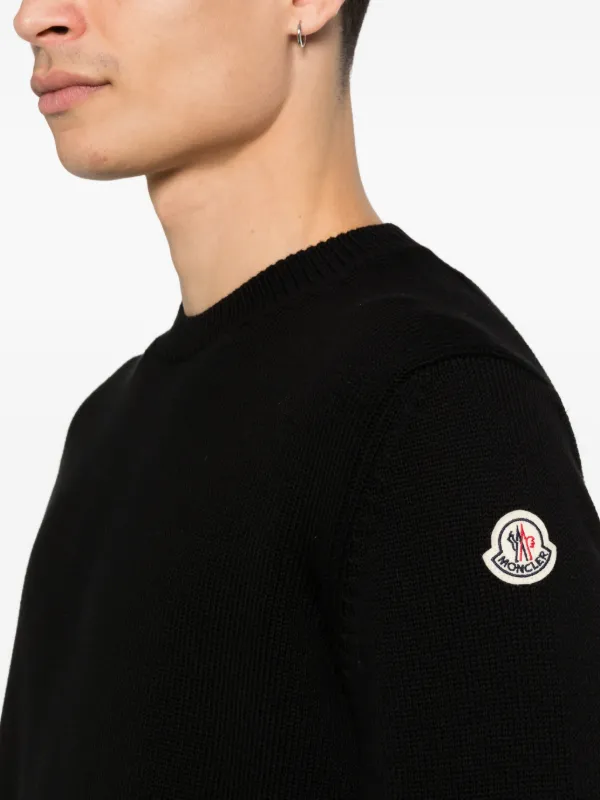 Moncler Crew Neck Knit Jumper | Black | FARFETCH