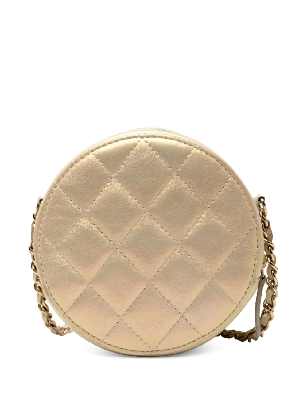 Pre-owned Chanel 2020 Quilted Iridescent Lambskin Round Clutch With Chain Crossbody Bag In Gold