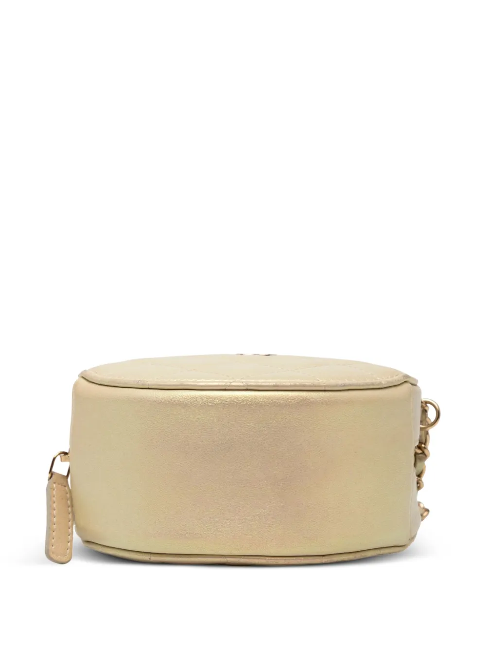 Pre-owned Chanel 2020 Quilted Iridescent Lambskin Round Clutch With Chain Crossbody Bag In Gold
