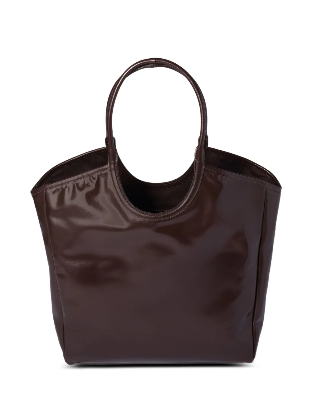 Miu Miu Ivy Logo Leather-lettering Tote Bag In Brown