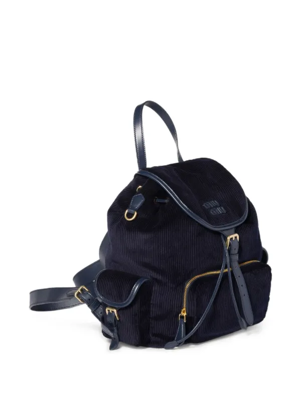 Miu Miu Large Corduroy Backpack | Blue | FARFETCH