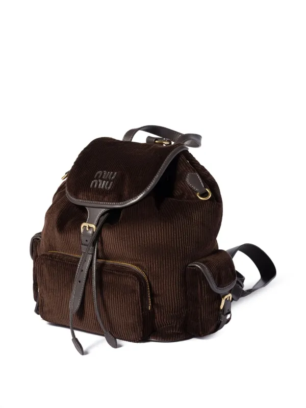 Miu Miu Large Corduroy Backpack | Brown | FARFETCH