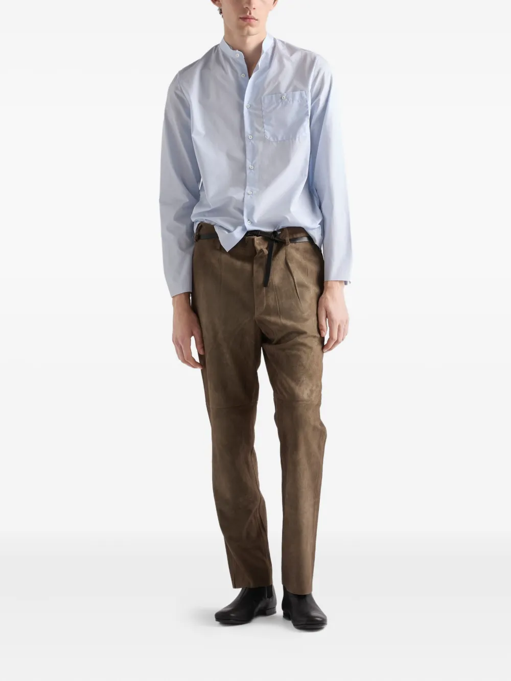 Prada mandarin-collar patch pocket shirt - Blauw