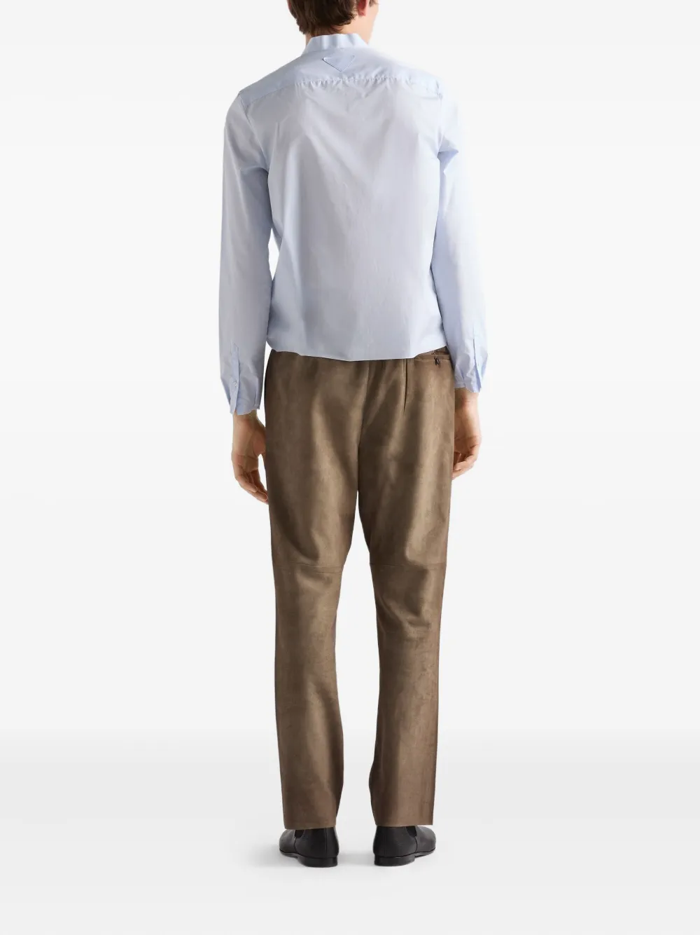 Prada Mandarin-collar Patch Pocket Shirt In Blue