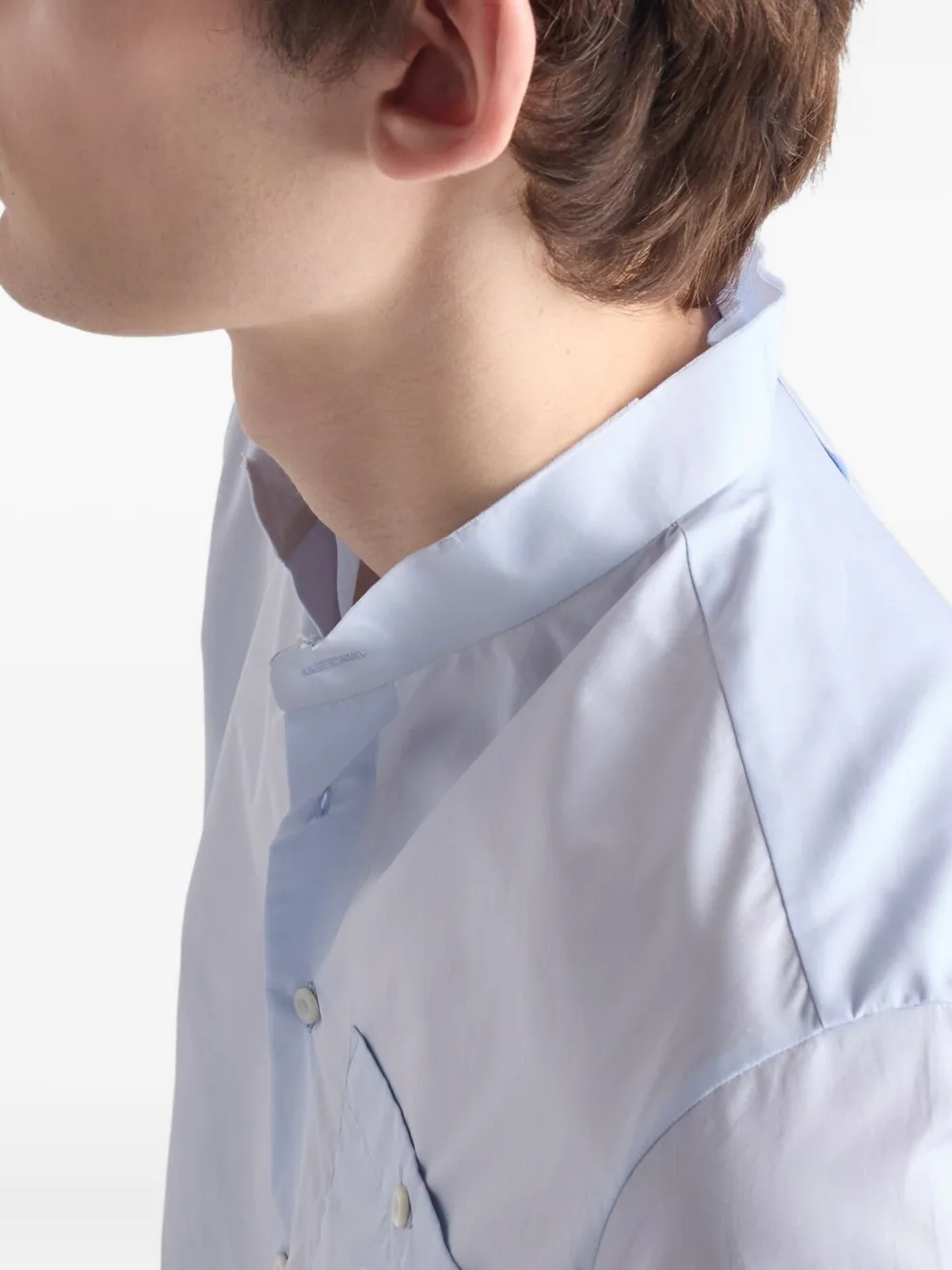Prada Mandarin-collar Patch Pocket Shirt In Blue