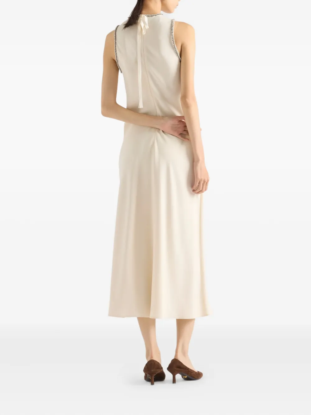 Prada Sablé Crew-neck Midi Dress In Neutral