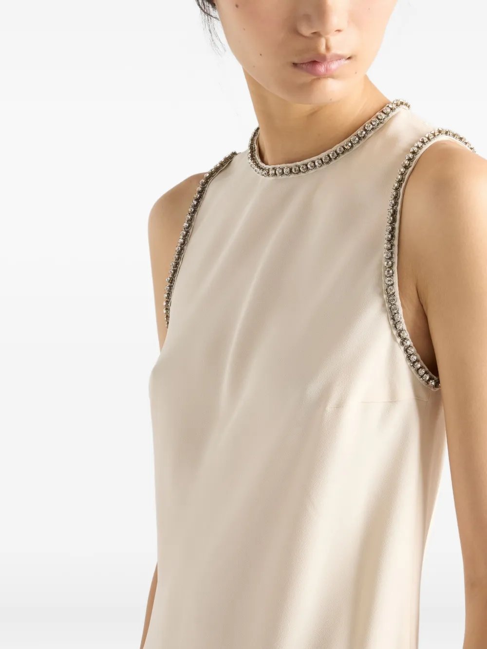 Prada Sablé Crew-neck Midi Dress In Neutral